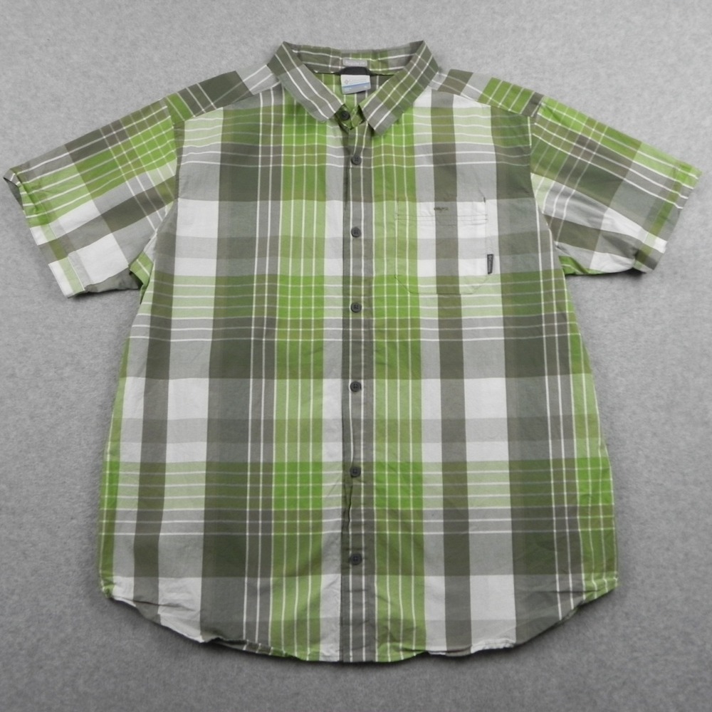 Columbia Shirt Mens‎ XL Regular Fit Pocket Button Up Green Plaid Short Sleeve